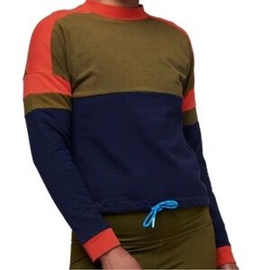 Cotopaxi Bandera Women’s Color Block Sweatshirt in Oak and Maritime. Size M.